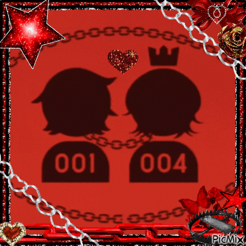 a picture of two people with numbers 001 and 004