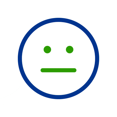 a blue and green circle with a sad face in it