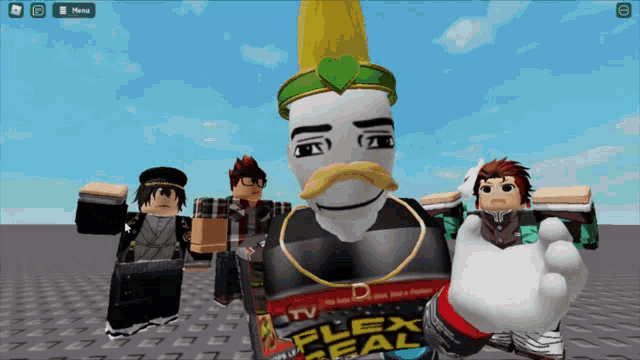 a cartoon character is holding a flex real packet