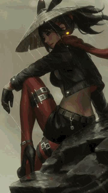 a painting of a woman wearing a hat and red tights