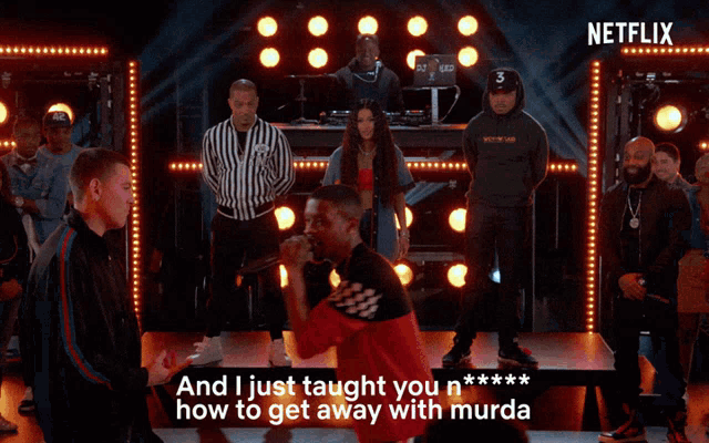 a netflix ad shows a group of people on stage