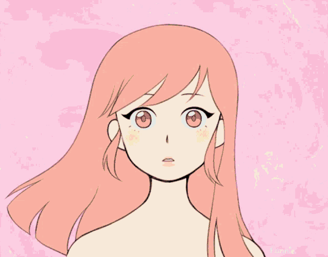 a drawing of a girl with purple hair and blue eyes