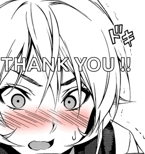 a black and white drawing of a girl with the words thank you written on it