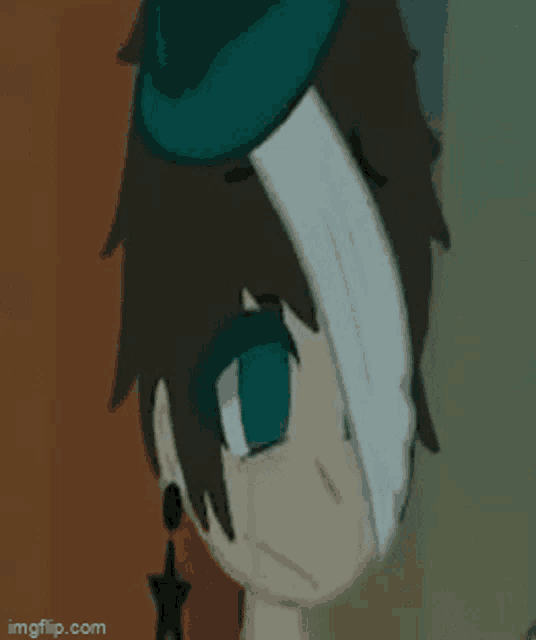 a close up of a cartoon character 's face with a hat on