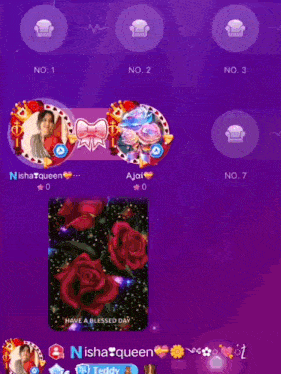 a purple screen with a picture of roses and the words have a blessed day on it