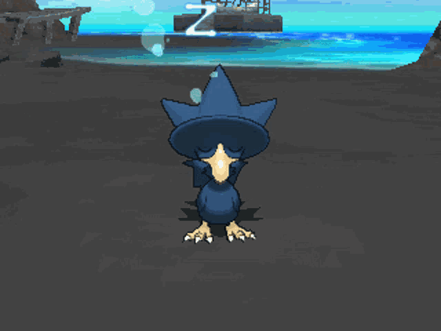 a pixel art drawing of a bird with the letter z visible in the background