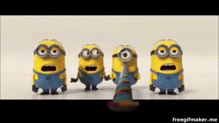 a group of minions are standing next to each other with their mouths wide open