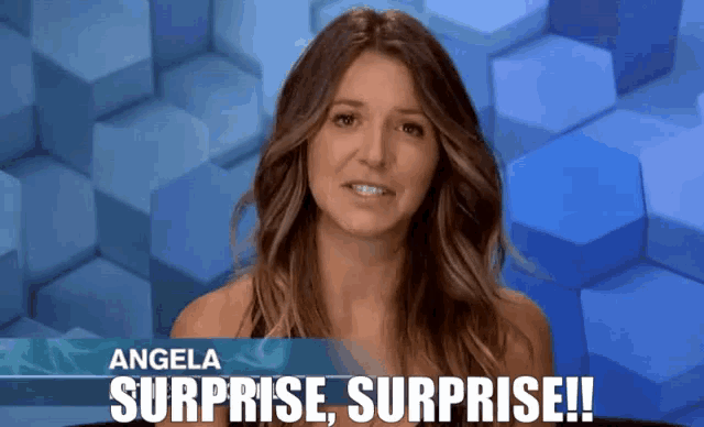 a woman says surprise surprise on a television screen