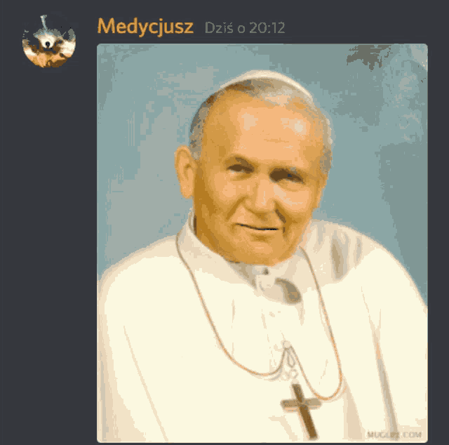 a painting of a man with the name medycjusz on the bottom right