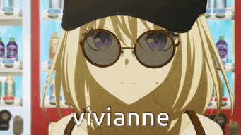 a girl wearing sunglasses and a hat with the name vivianne