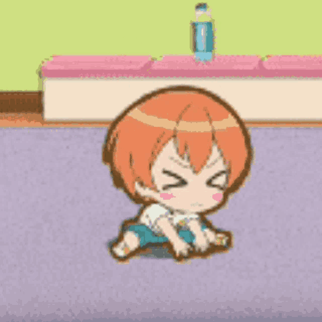 a little girl is sitting on the floor with tears coming out of her eyes