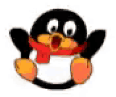 a cartoon penguin wearing a scarf and gloves .