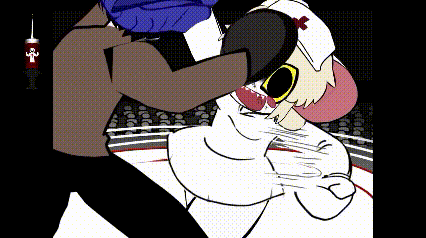 a cartoon of a man and a nurse in a boxing ring .