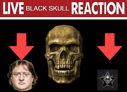 a poster that says " live black skull reaction " on it