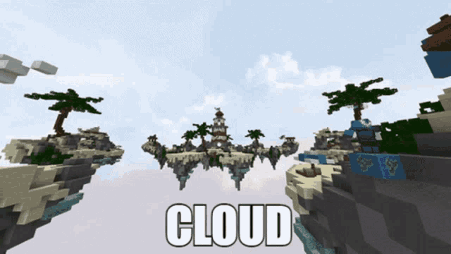 a screenshot of a minecraft world with the word cloud visible