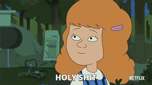 a cartoon of a girl saying holy shit