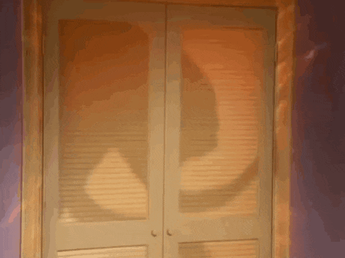 a person is standing in a room behind a door .