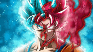 a close up of a person with a blue and red hair .