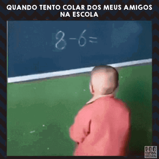 a child is standing in front of a blackboard with the numbers 8 and 6 written on it