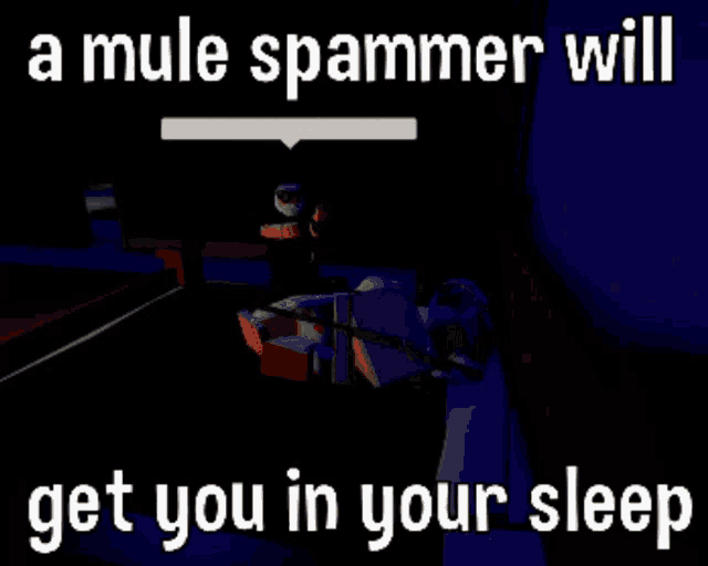a mule spammer will get you in your sleep written on a screen