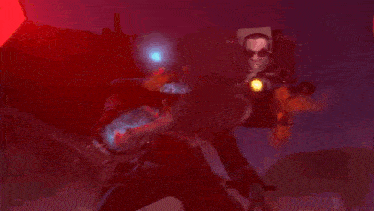 a person is holding a gun in front of a huge explosion