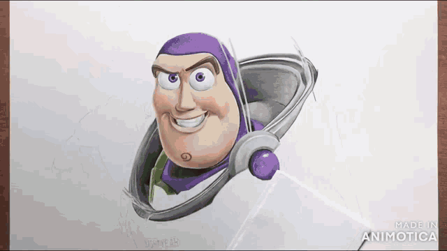 a drawing of buzz lightyear from toy story is being made in animatica