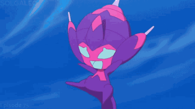 a cartoon character is standing in the grass with a blue substance coming out of its mouth .