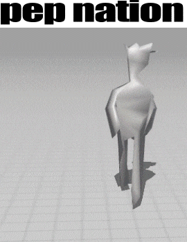 a 3d model of a person walking with the word pep nation above it