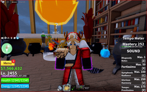 a screenshot of a video game with a character named misc in the background