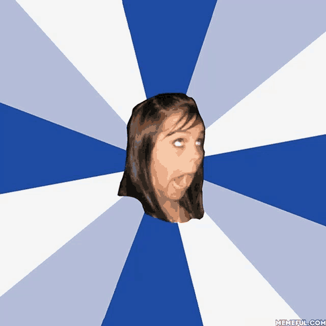 a woman 's head is surrounded by a blue and white striped background