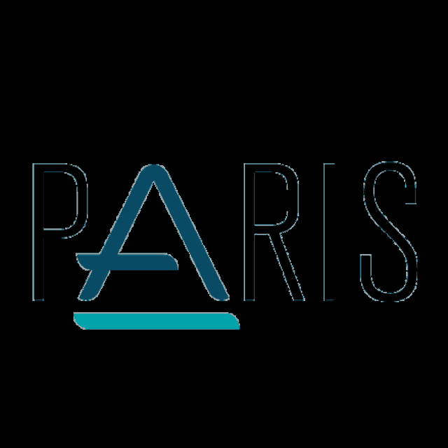 a white paris logo on a black background .
