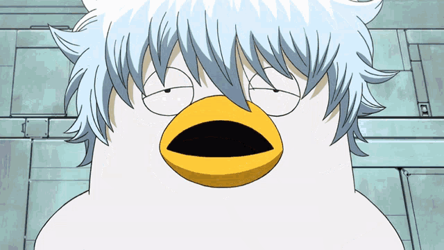 a cartoon character with a yellow beak and a surprised look on its face