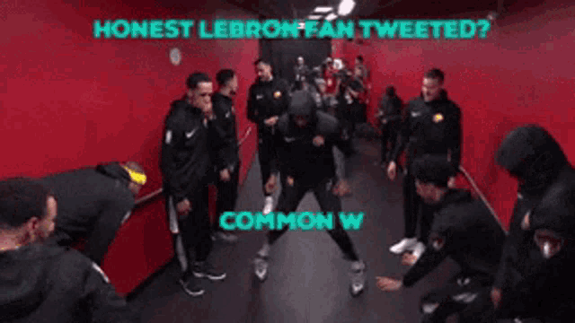 a group of people standing in a hallway with the words honest lebron fan tweeted on the top