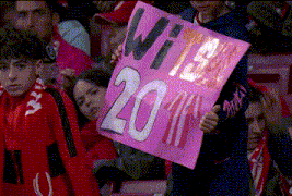 a fan holds up a pink sign that says ' witam 2011 '