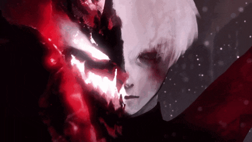 a painting of a demon with white hair and red wings