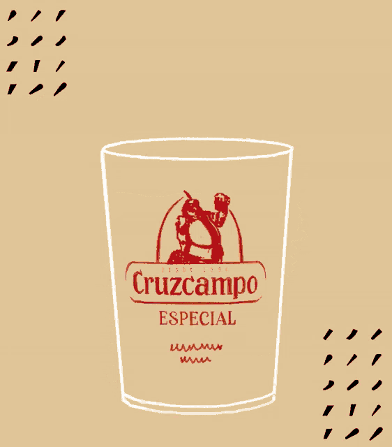 a drawing of a glass of cruzcampo especial on a brown background