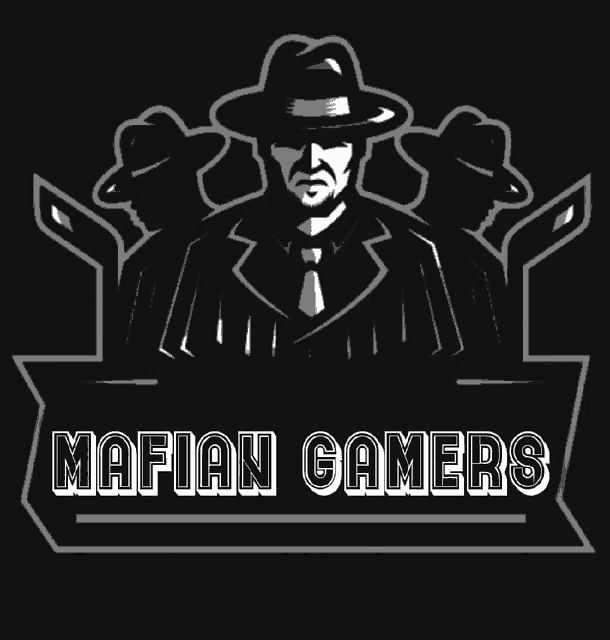 a logo for mafian gamers has a man in a suit and tie