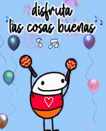 a cartoon of a person holding a microphone with the words disfruta las cosas buenas above them