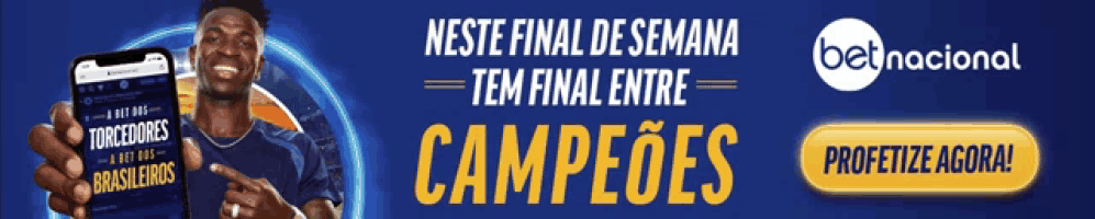 a man is holding a cell phone with the words neste final de semana tem final entre campeoes