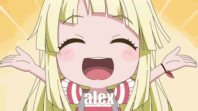 a cartoon of a girl with the name alex on it