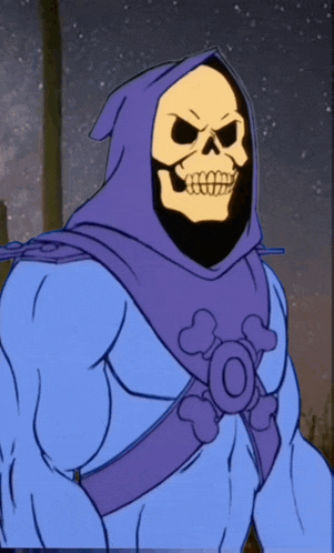 a cartoon of a skeleton wearing a purple hooded cape