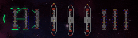 a computer generated image of a space ship with a green arrow pointing to the letters h and i