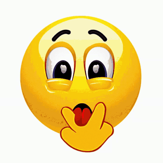a cartoon smiley face with a hand sticking out its tongue