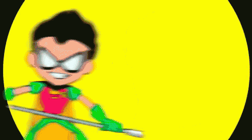 robin from teen titans go is holding a megaphone in his hands .