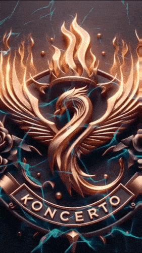 a concerto logo with a phoenix and flames on it