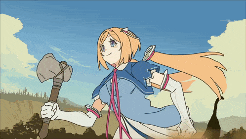 a cartoon of a girl holding an axe in her hand