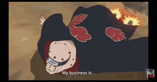 a cartoon character is laying on the ground and saying `` my business is '' .