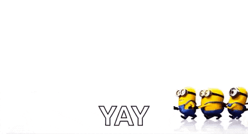 a group of minions are standing in a row with the word yay in the middle