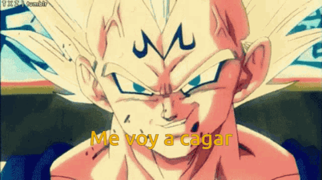 a cartoon character with the words me voy a cagar on the bottom right