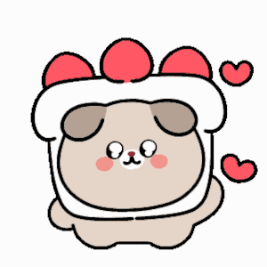 a cartoon dog wearing a hat with hearts around it .
